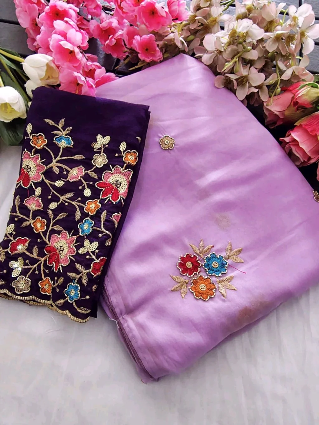 Star Georgette  Saree with Heavy Embroidered Blouse Piece 4