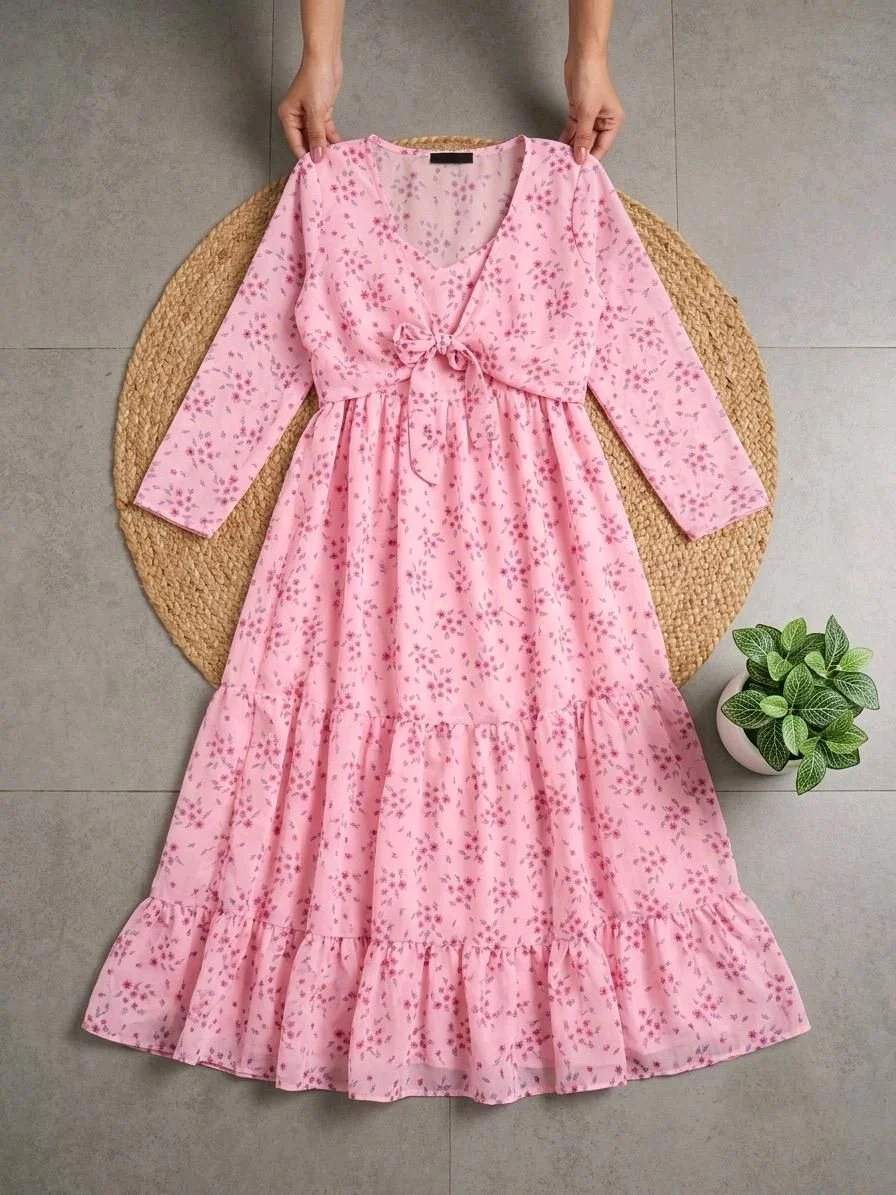 Floral Tie Front Tiered Maxi Dress thumbnail 7