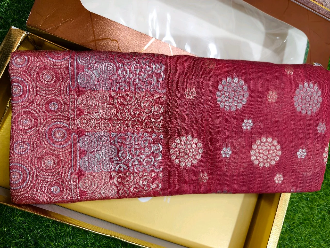 Maa Collection Maroon Silver Zari Woven Saree 5