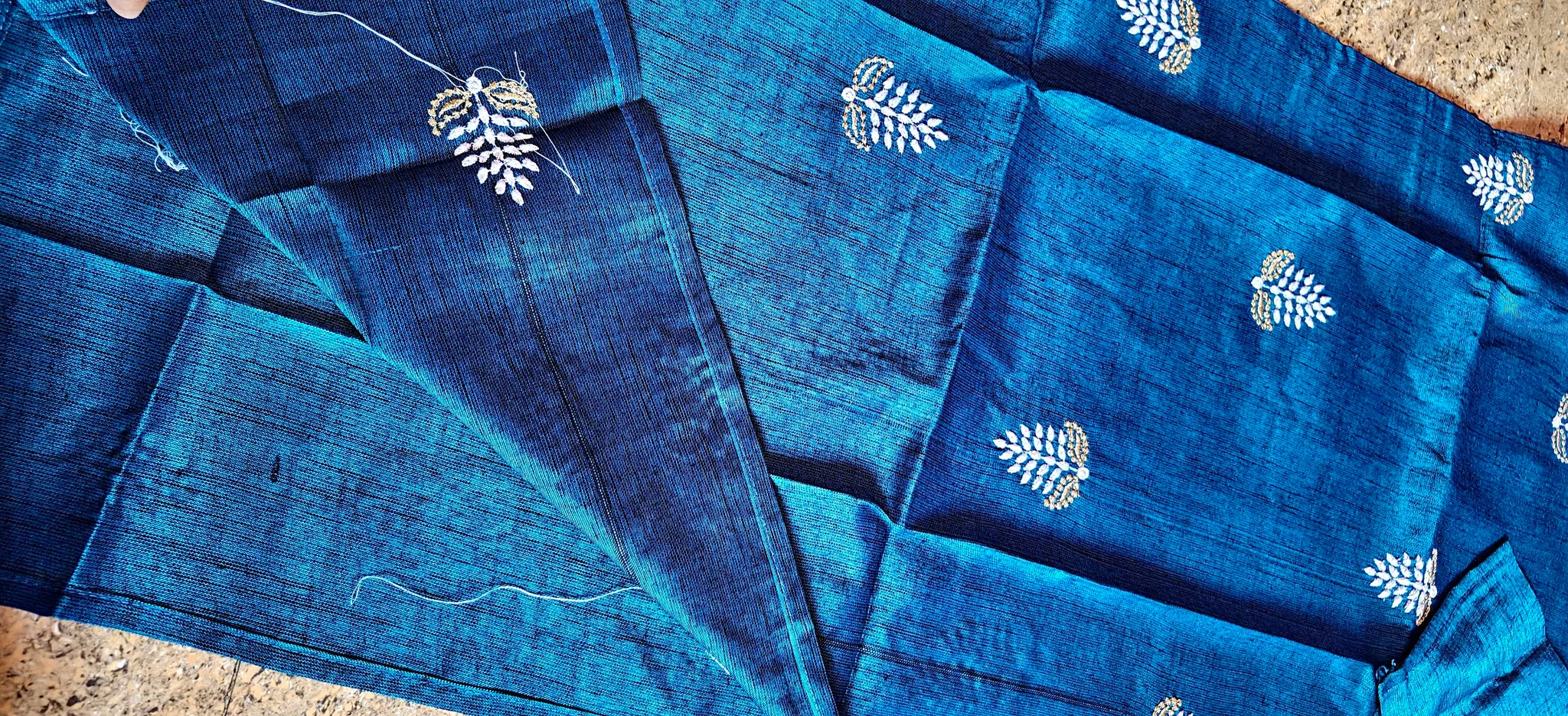 Mustard Embroidered Leaf Motif Slub Cotton Kurta thumbnail 10