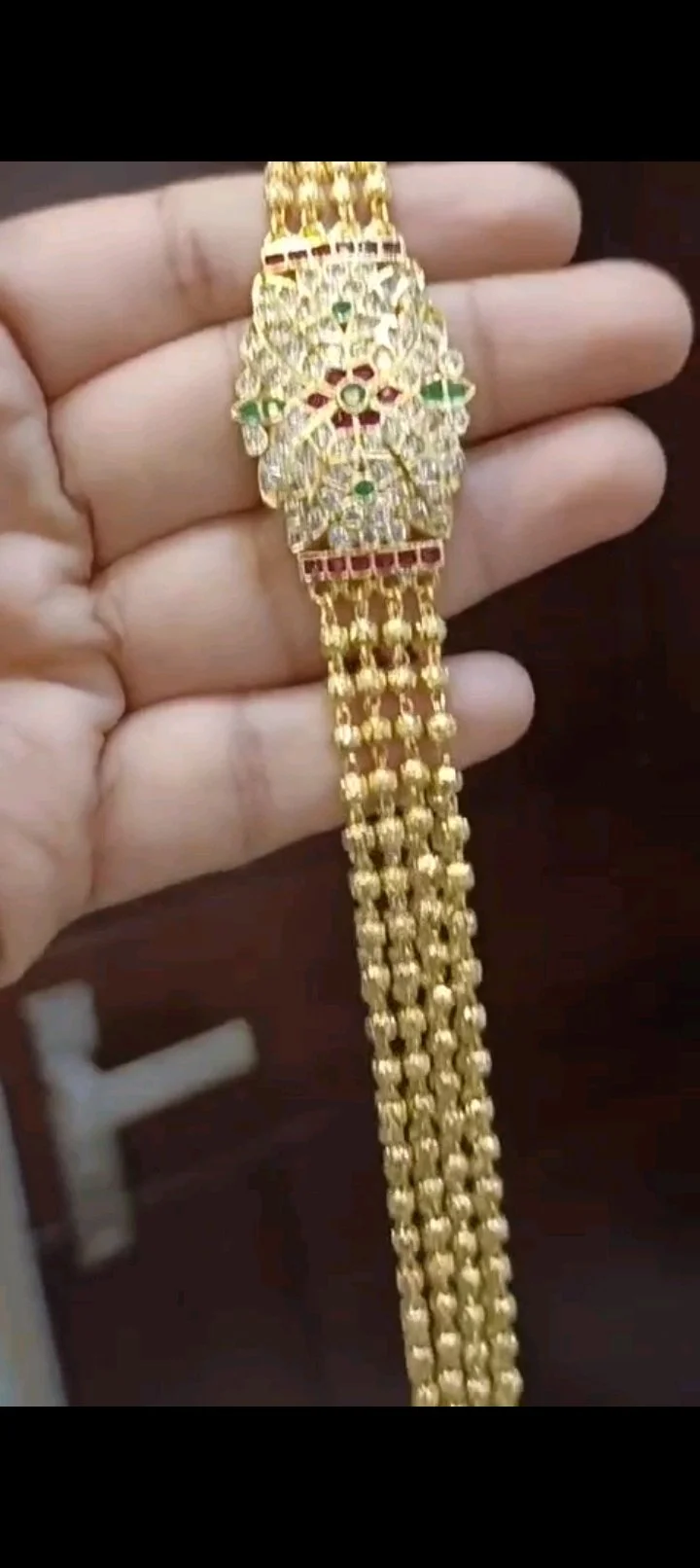 Gold Plated Multi Strand Beaded Bracelet with Stone Work