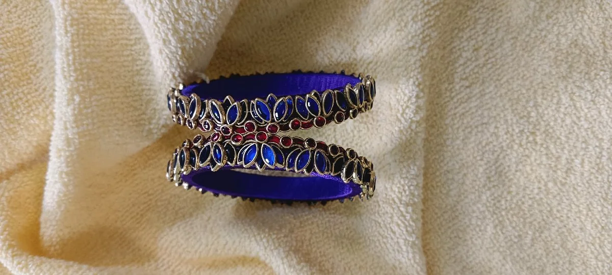 Royal Sapphire Lotus Silk Thread Bangles
