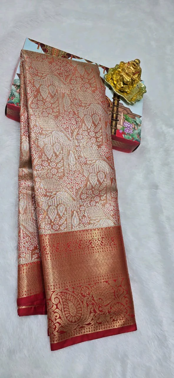 Light Green Dharmavaram Pattu Saree with Gold Zari Buttas and Border 4