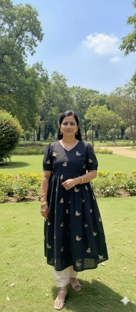 Black Anarkali Kurta Set with Golden Swan Motifs