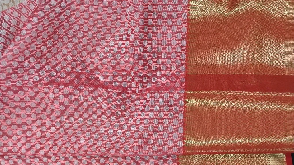 Banarasi Soft Pattu Saree with Red and Gold Zari Border 4