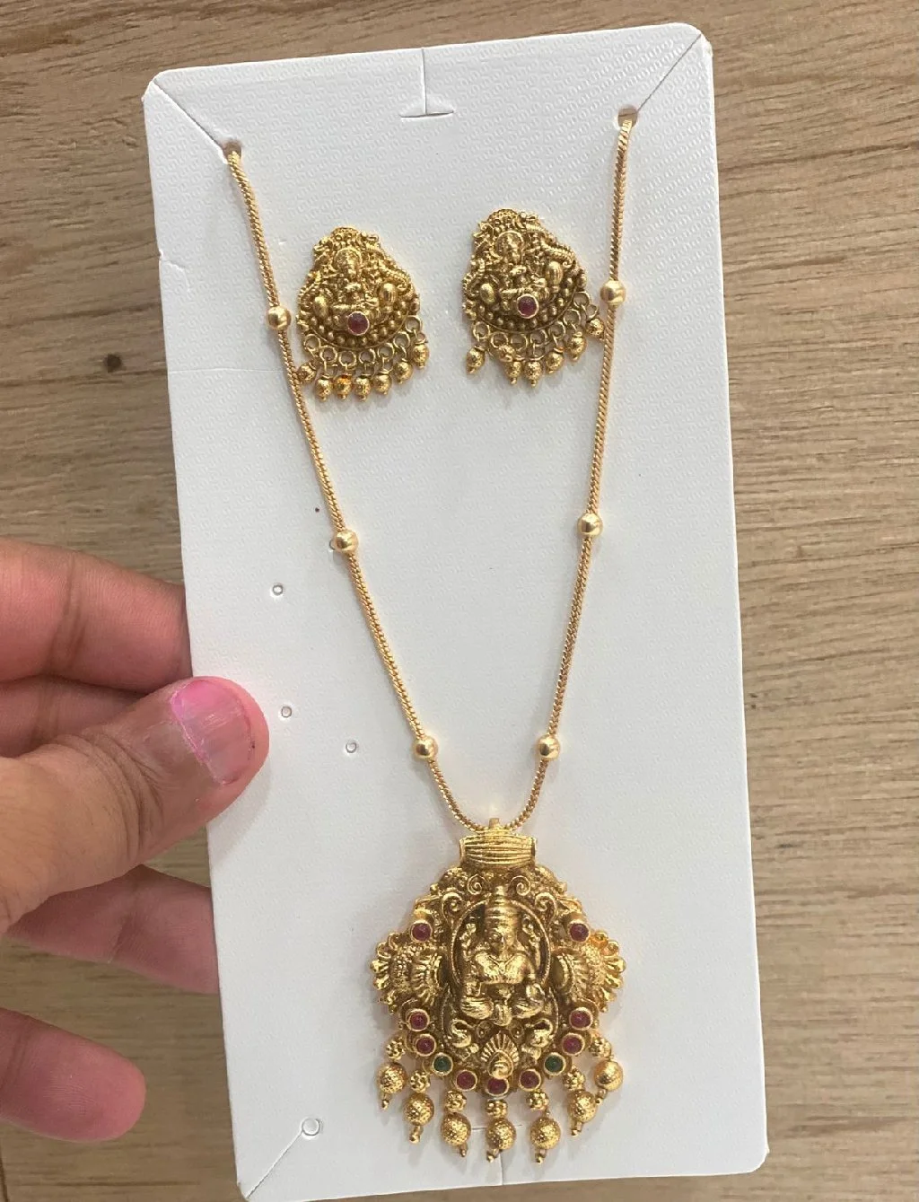 Gold Plated Temple Design Necklace Set with Earrings