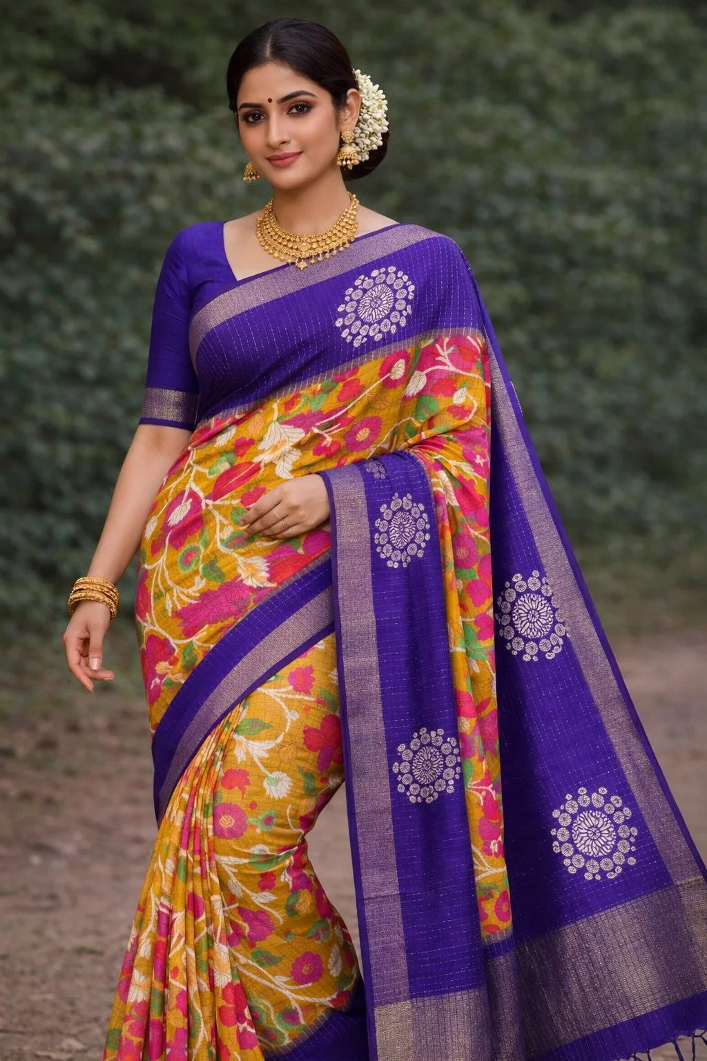 Crepe Silk Center Design Saree