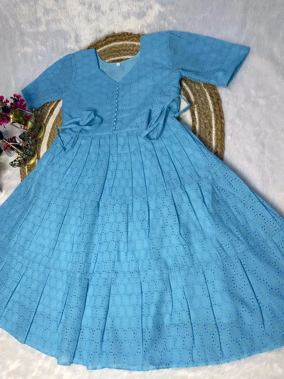 Tiered Frock Dress with Eyelet Pattern 5
