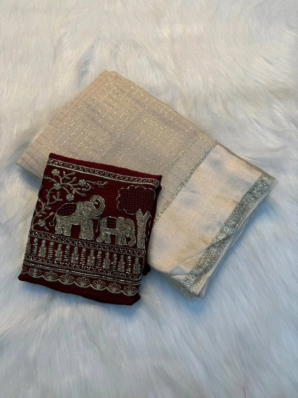 Viscose Georgette Saree with Elephant Embroidered Blouse thumbnail 6