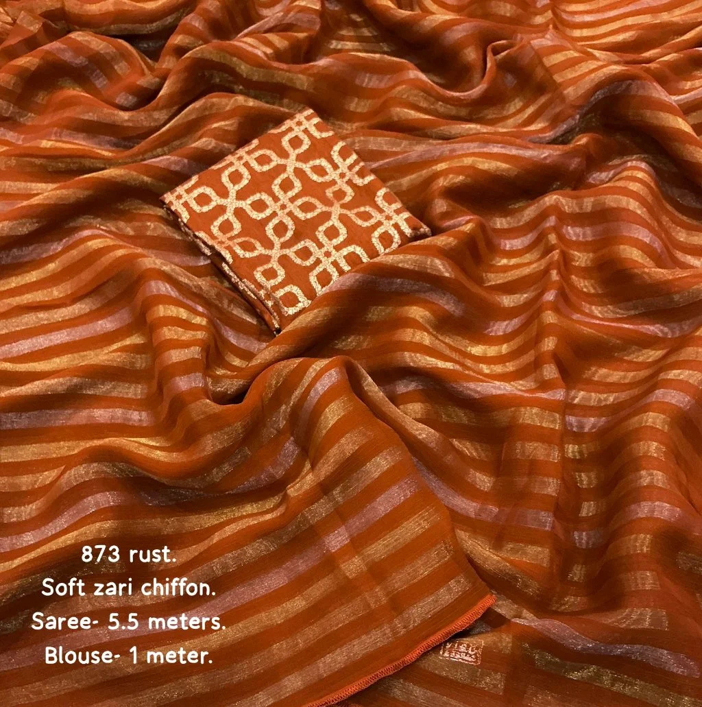 Rama Green Soft Zari Chiffon Saree 6