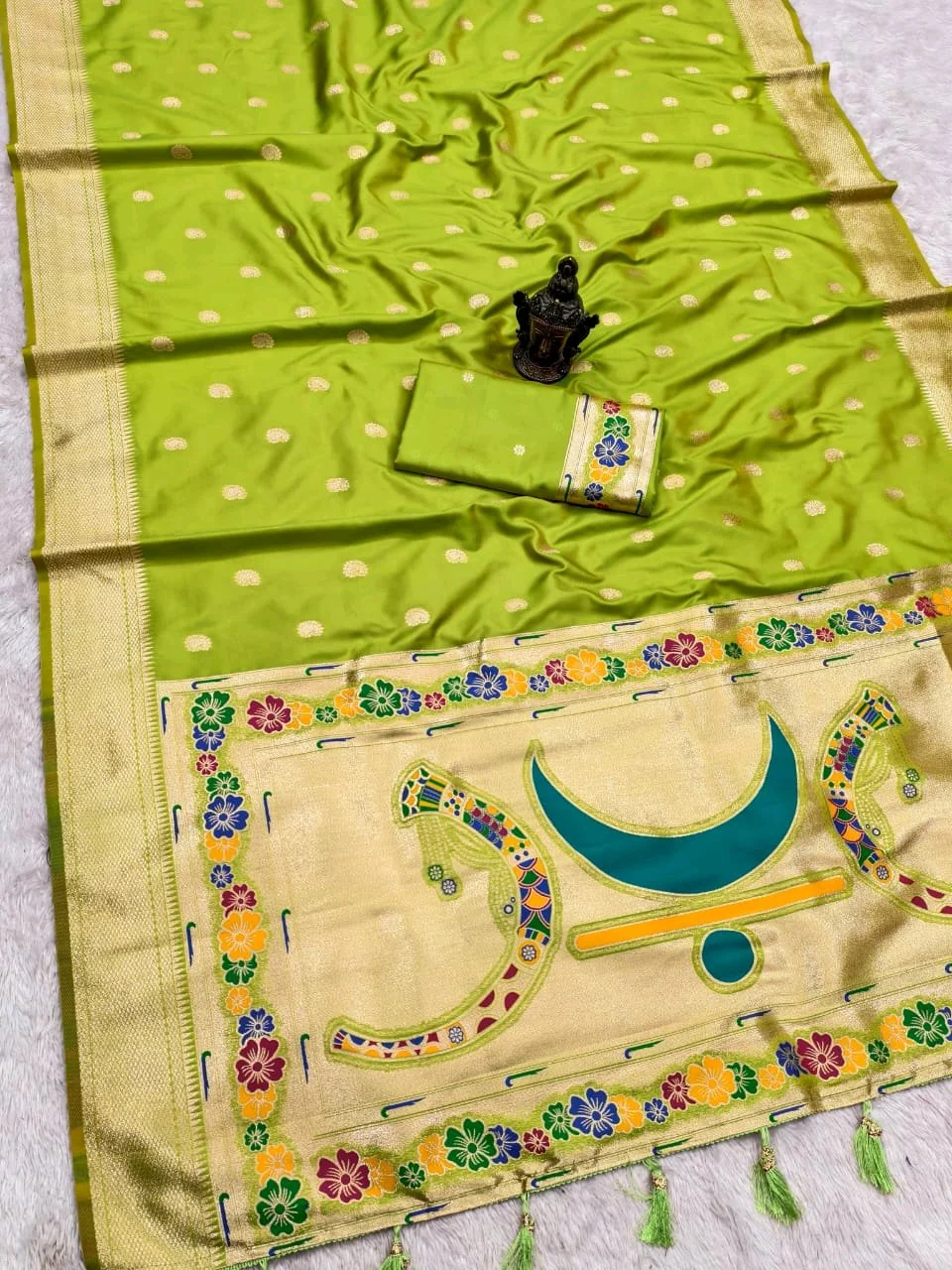 Banarasi Silk Blend Saree with Silver Zari and Paithani Inspired Pallu 2