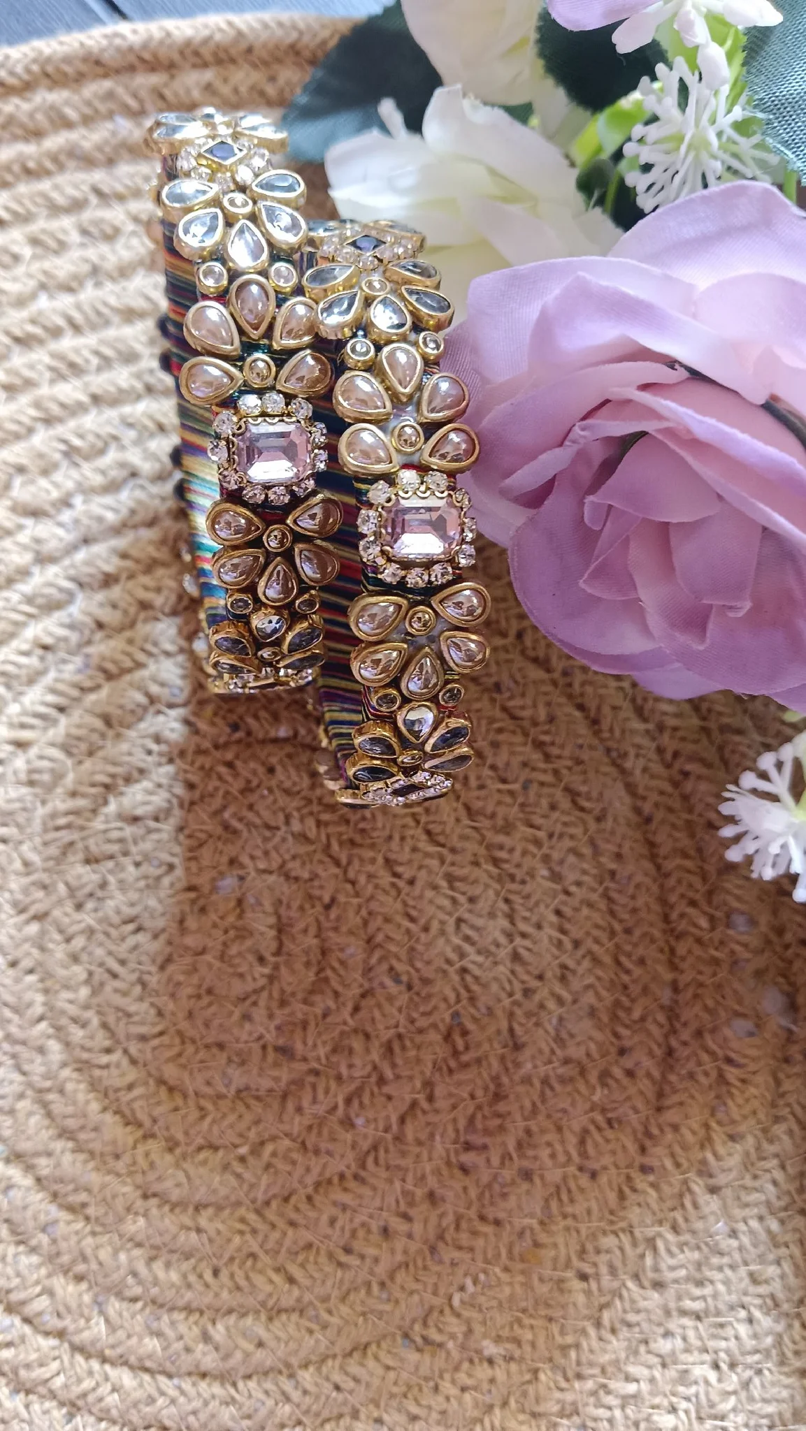 Rainbow Kundan Fusion Silk Thread Bangles