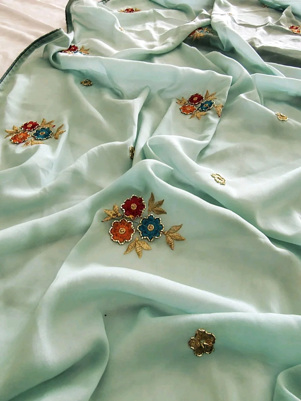 Star Georgette  Saree with Heavy Embroidered Blouse Piece 8