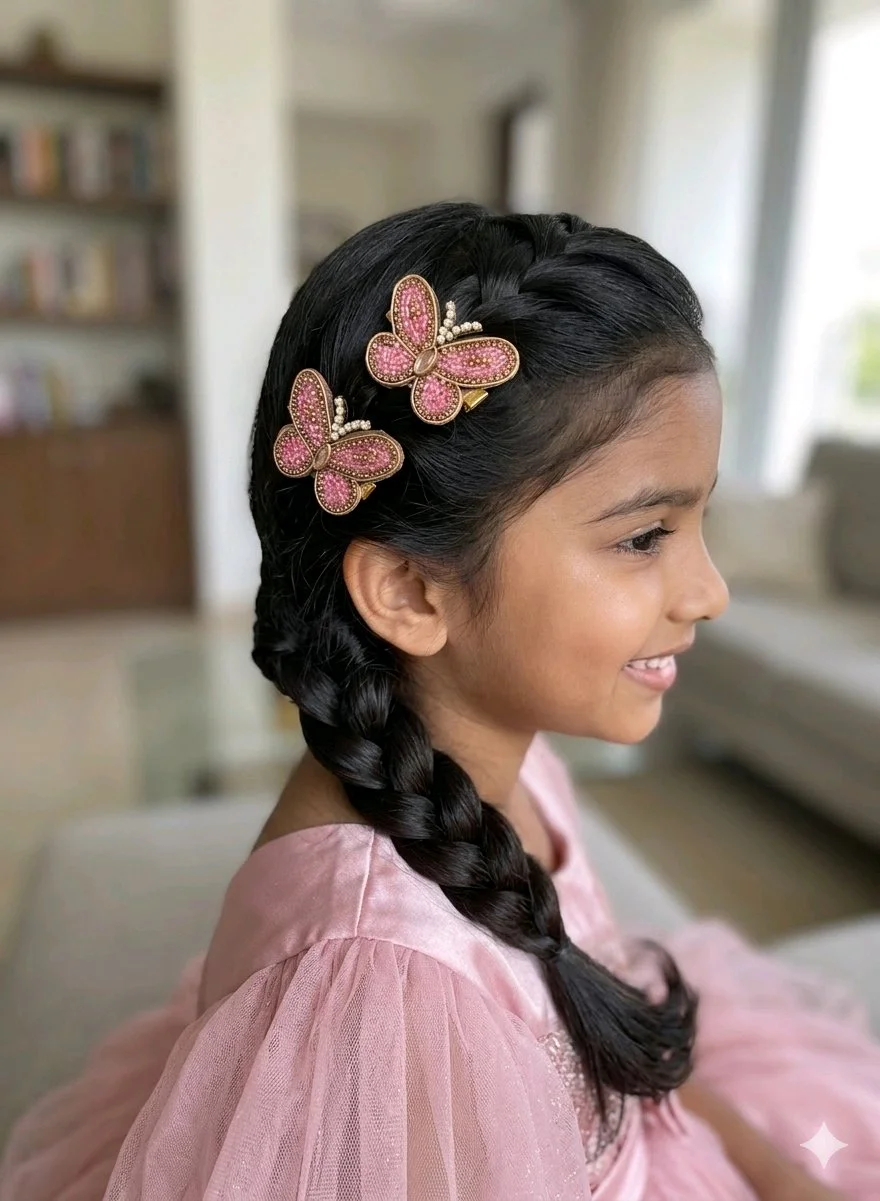 Pink and Gold Beaded Butterfly Hair Clips thumbnail 2