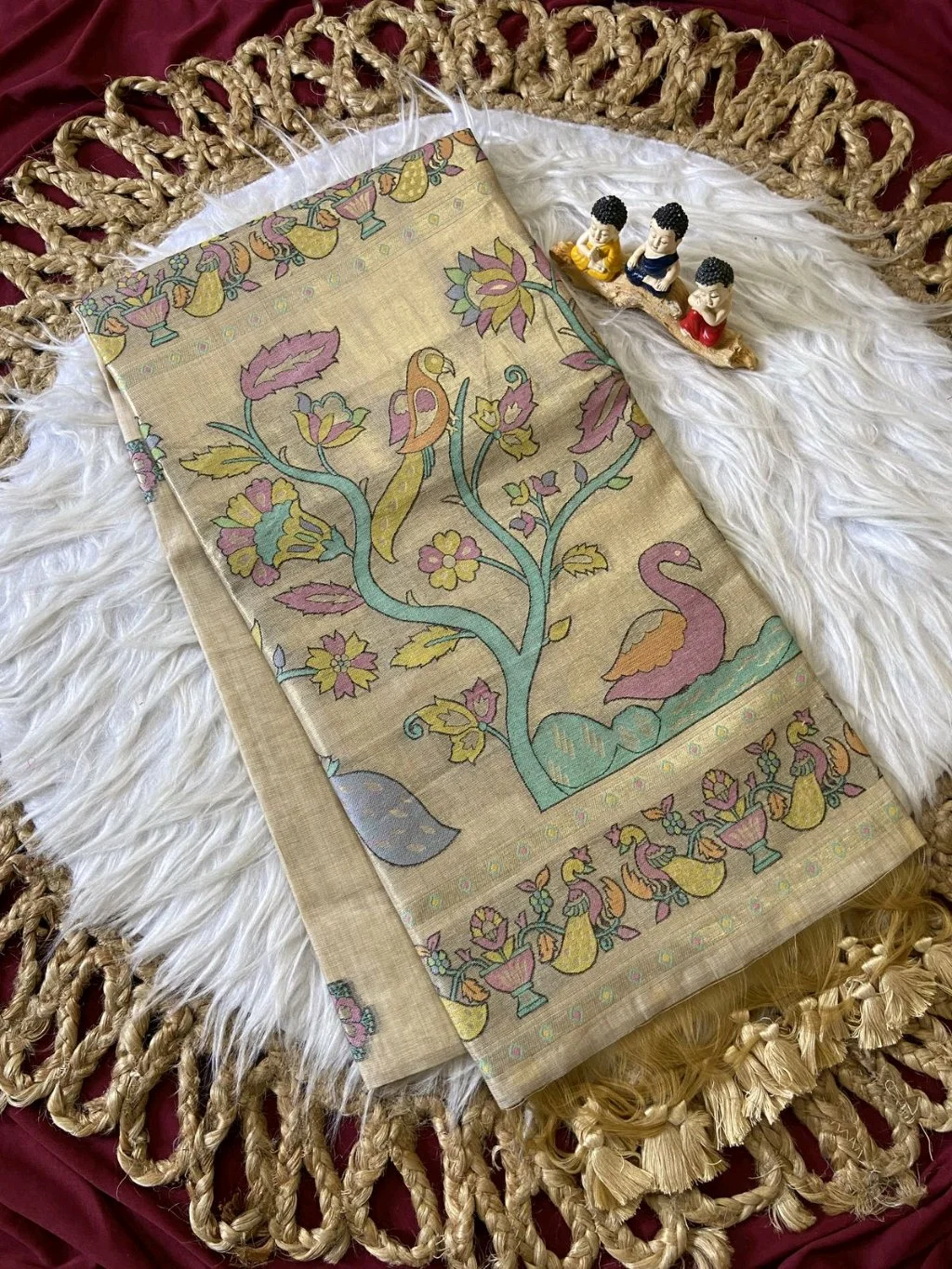 Soft Muga Cotton Paithani Saress thumbnail 2