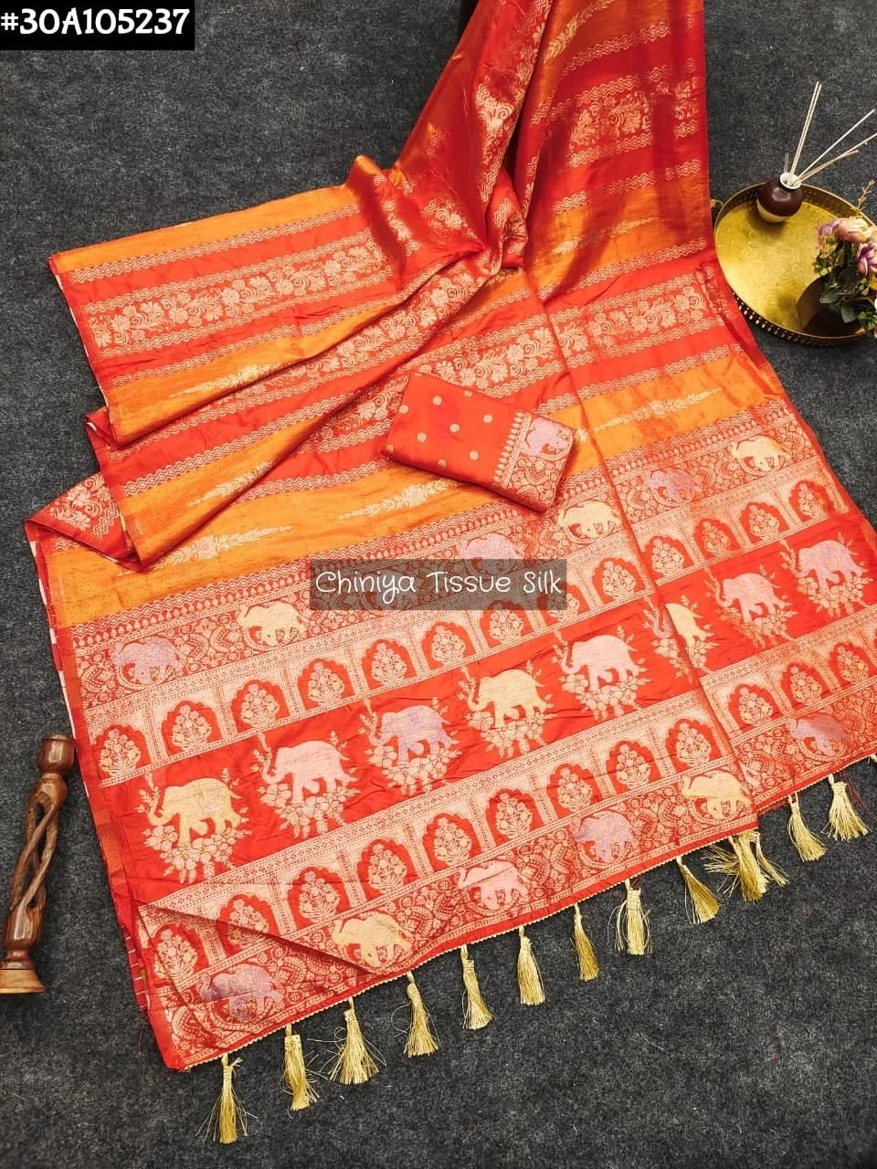Chiniya Tissue Silk Sarees with Zari Stripes and Border thumbnail 4