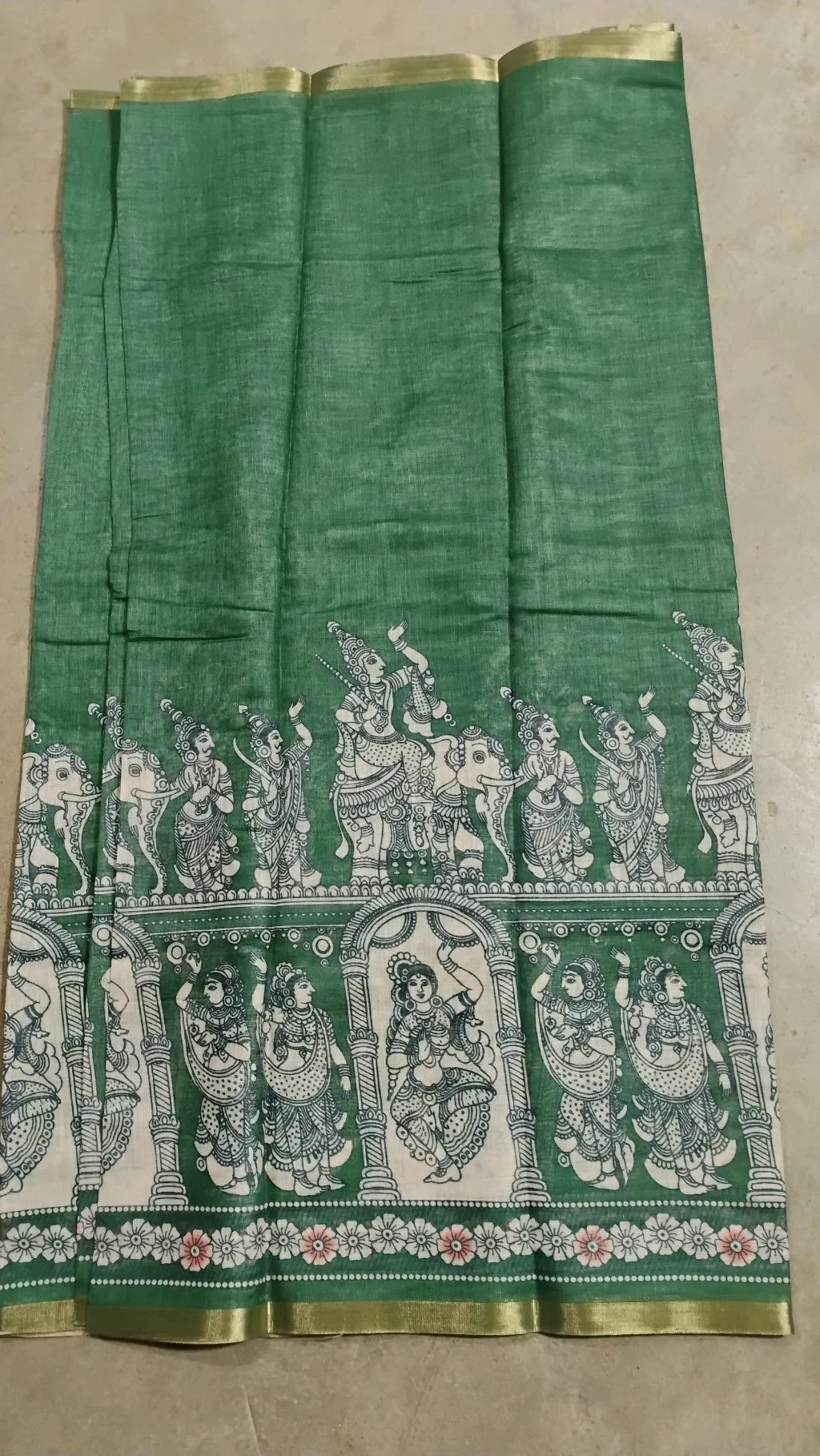 Green Kalamkari Print Linen Maheshwari Saree thumbnail 2