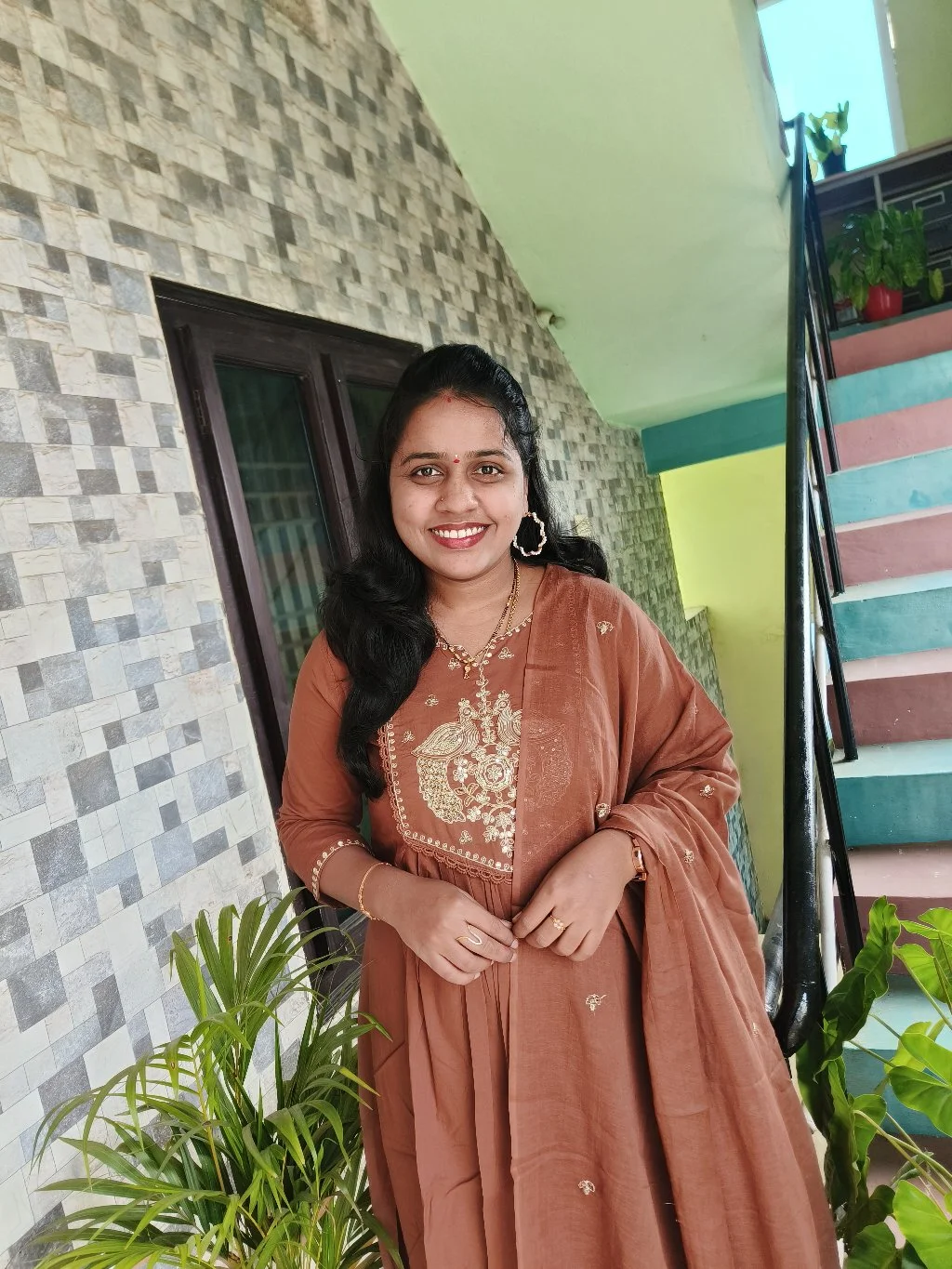 Rust Brown Embroidered Kurta Set with Dupatta