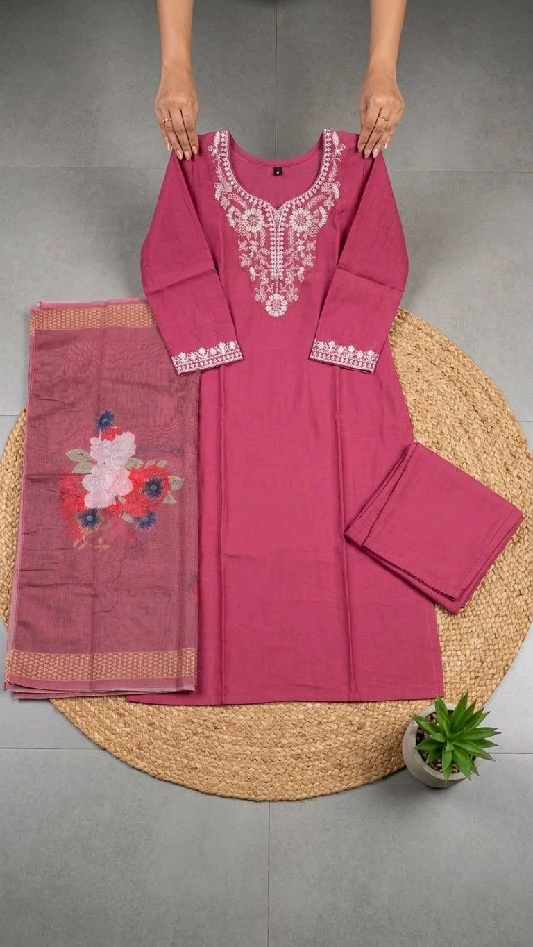 3-piece Kurta Set with Floral Dupatta thumbnail 8