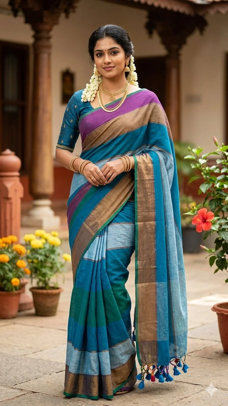 Malti colour kadhi cotton saree, Which is very comfortable and light weight super quality saree