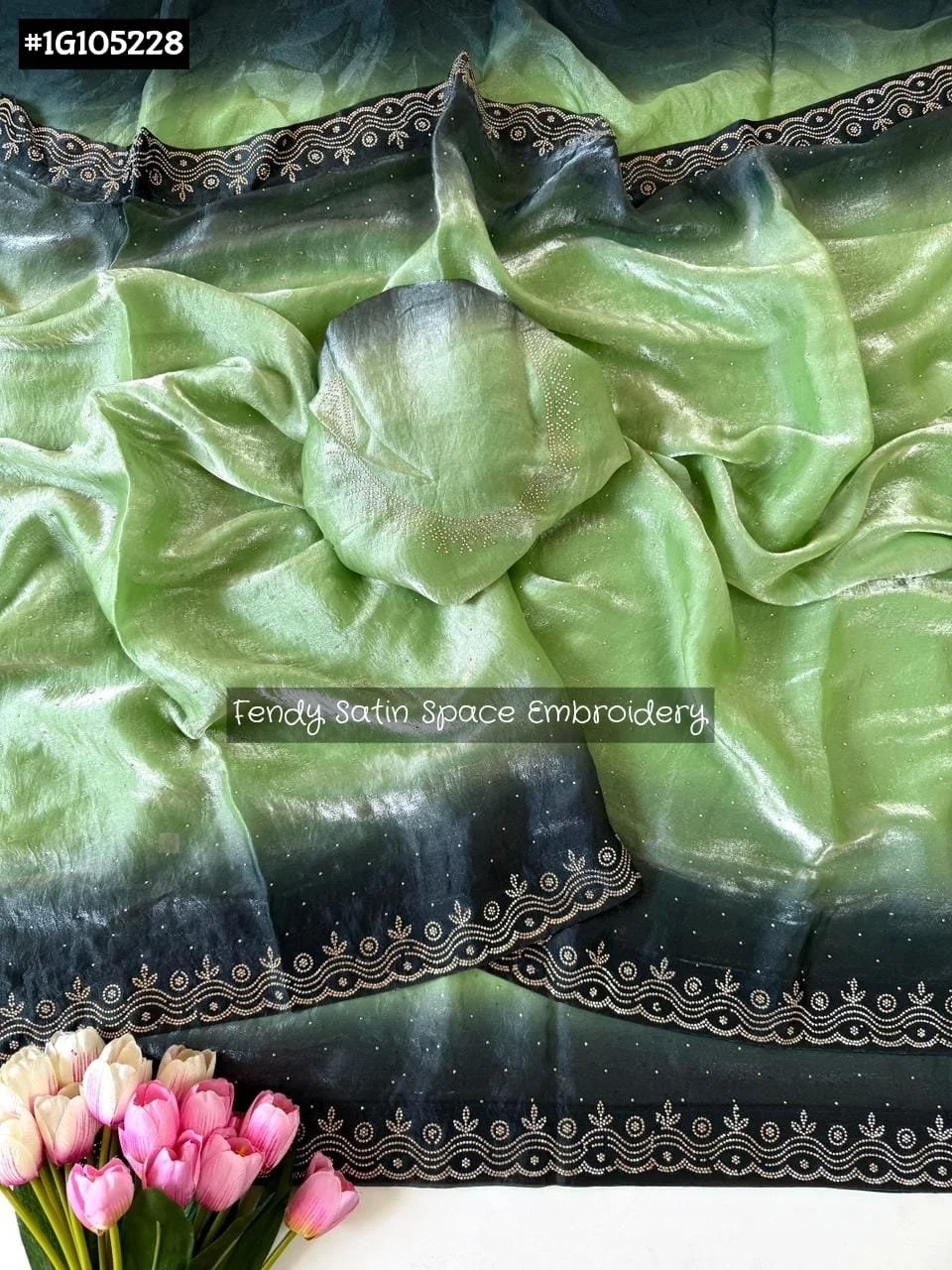 Fendy Satin Ombre Saree with Space Embroidery thumbnail 2