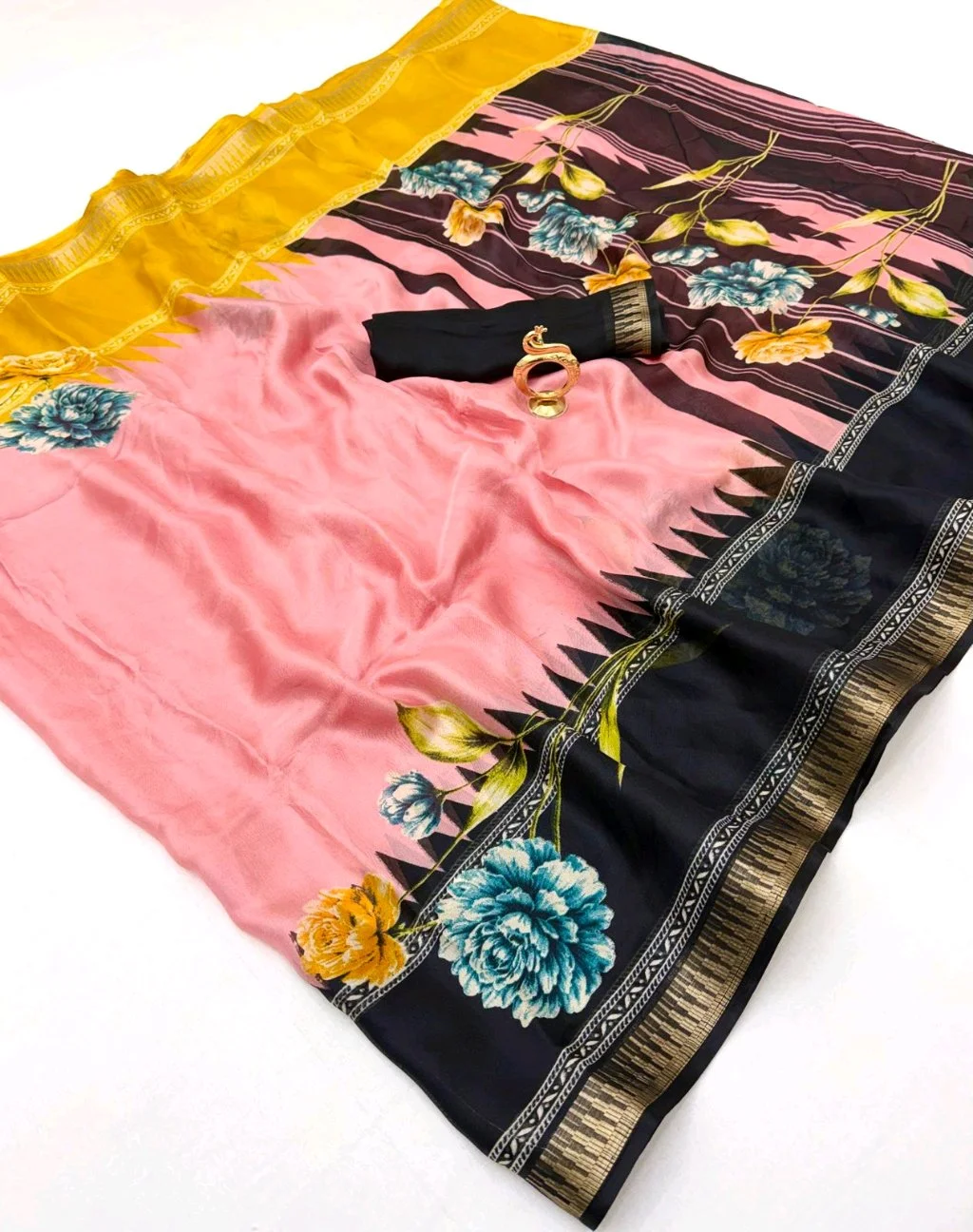 Heavy Marshmellow Blooming Colour Sarees with Contrast Blouse thumbnail 10