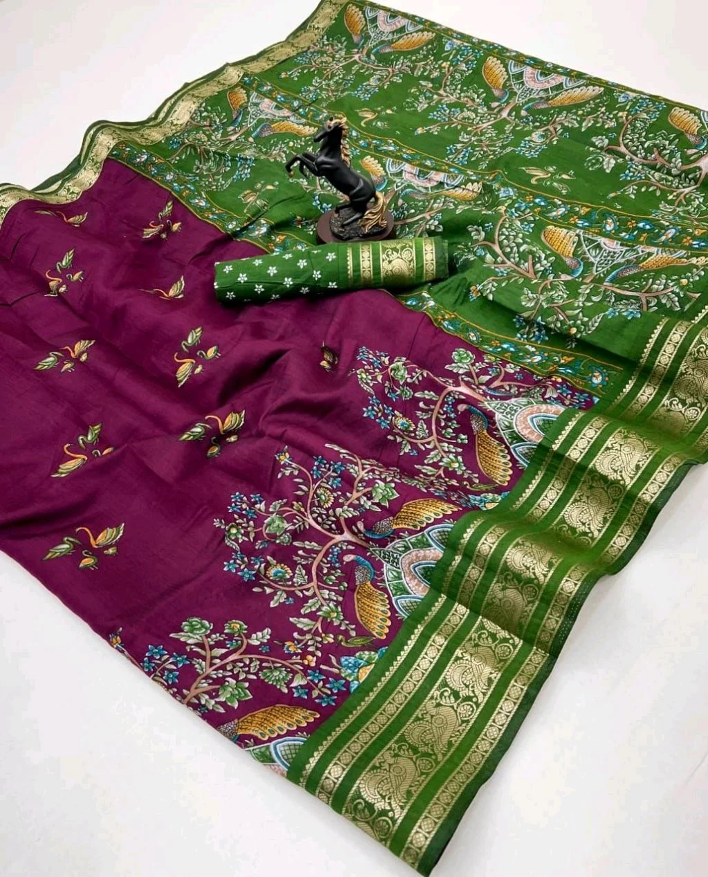 Viscose Silk Kalamkari Print Sarees thumbnail 9