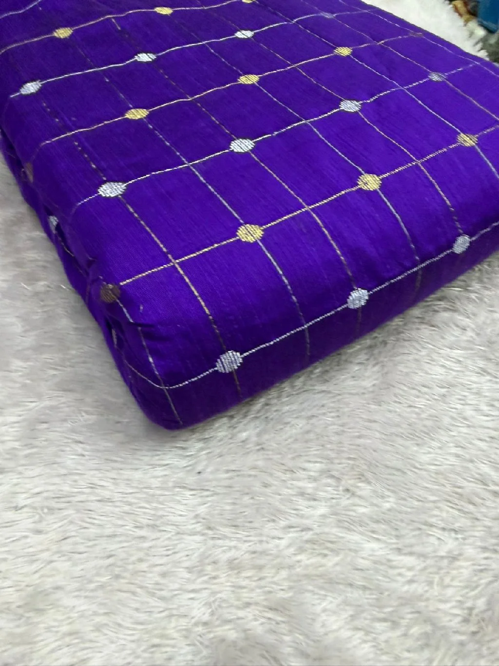 Checkered Silk Blend Fabric with Zari Dots thumbnail 2