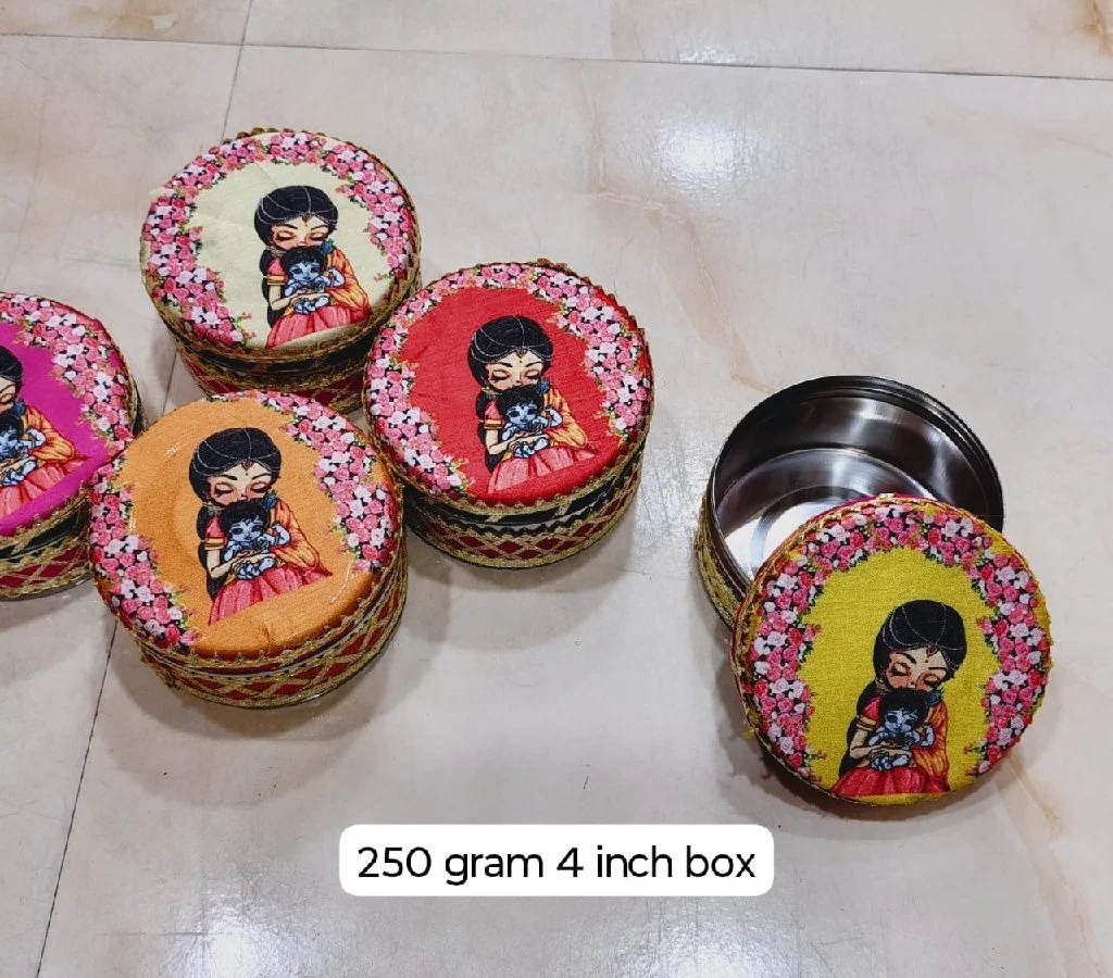 Krishna Motif Decorative Round Boxes thumbnail 1