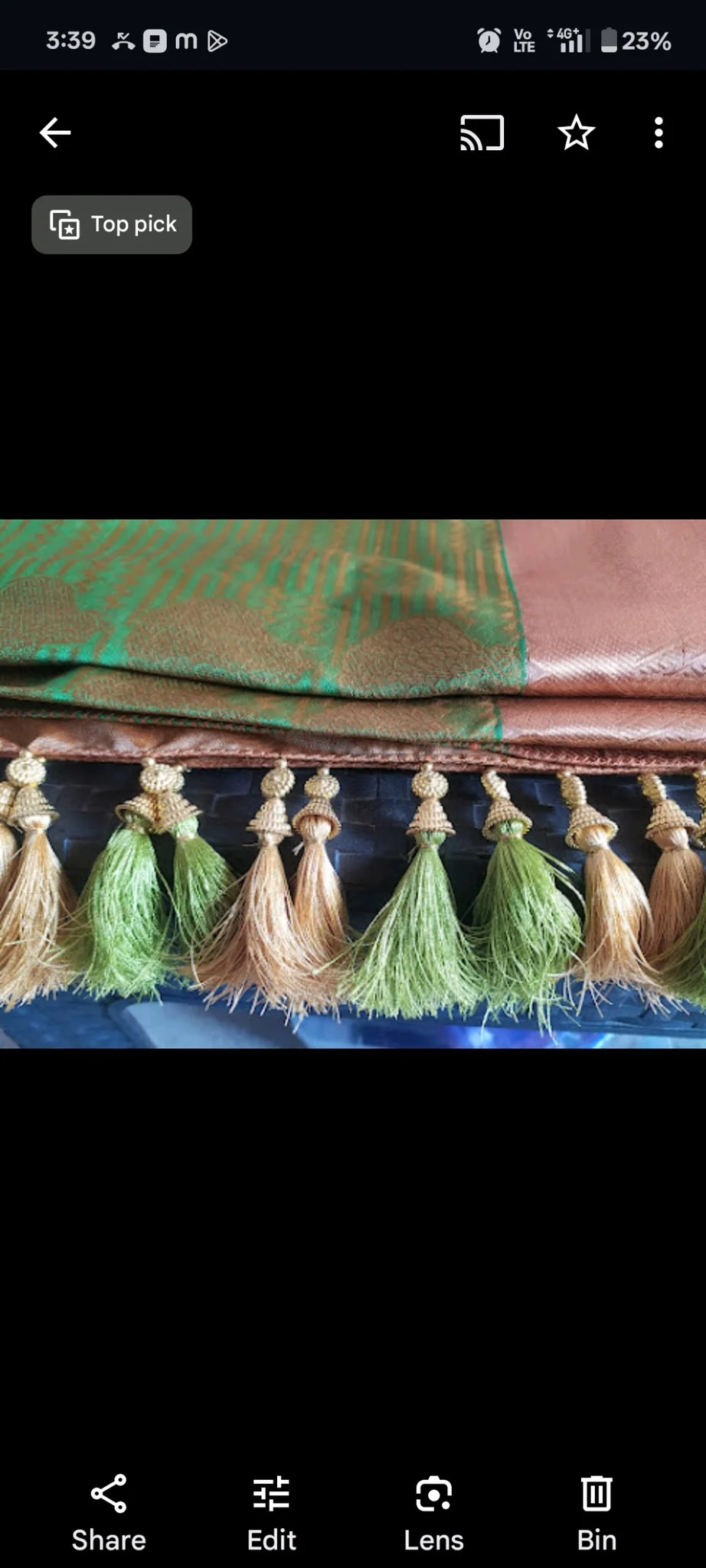 Green and Gold Saree Pallu Tassels