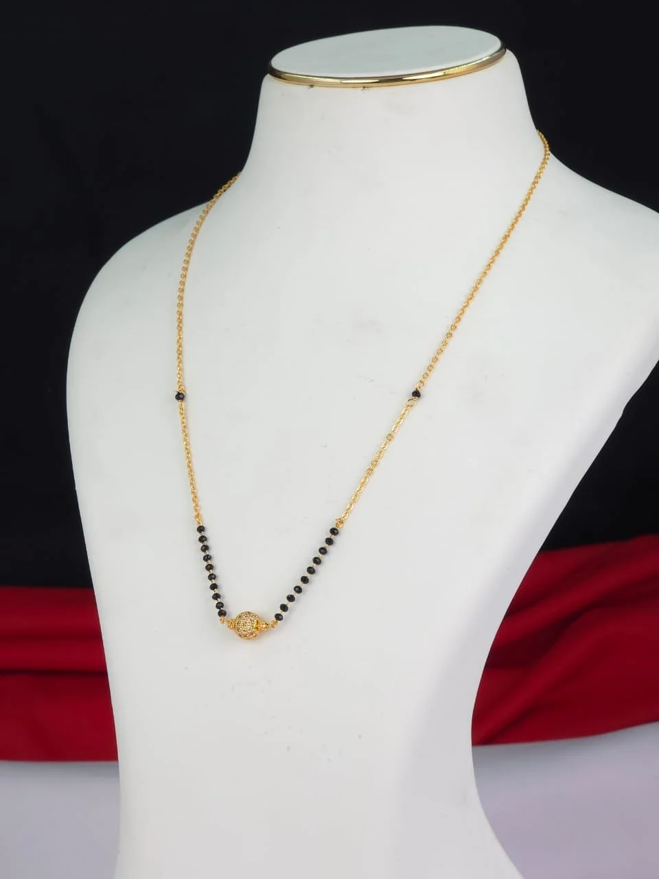 Gold Plated Black Beaded Mangalsutra with Embellished Pendant