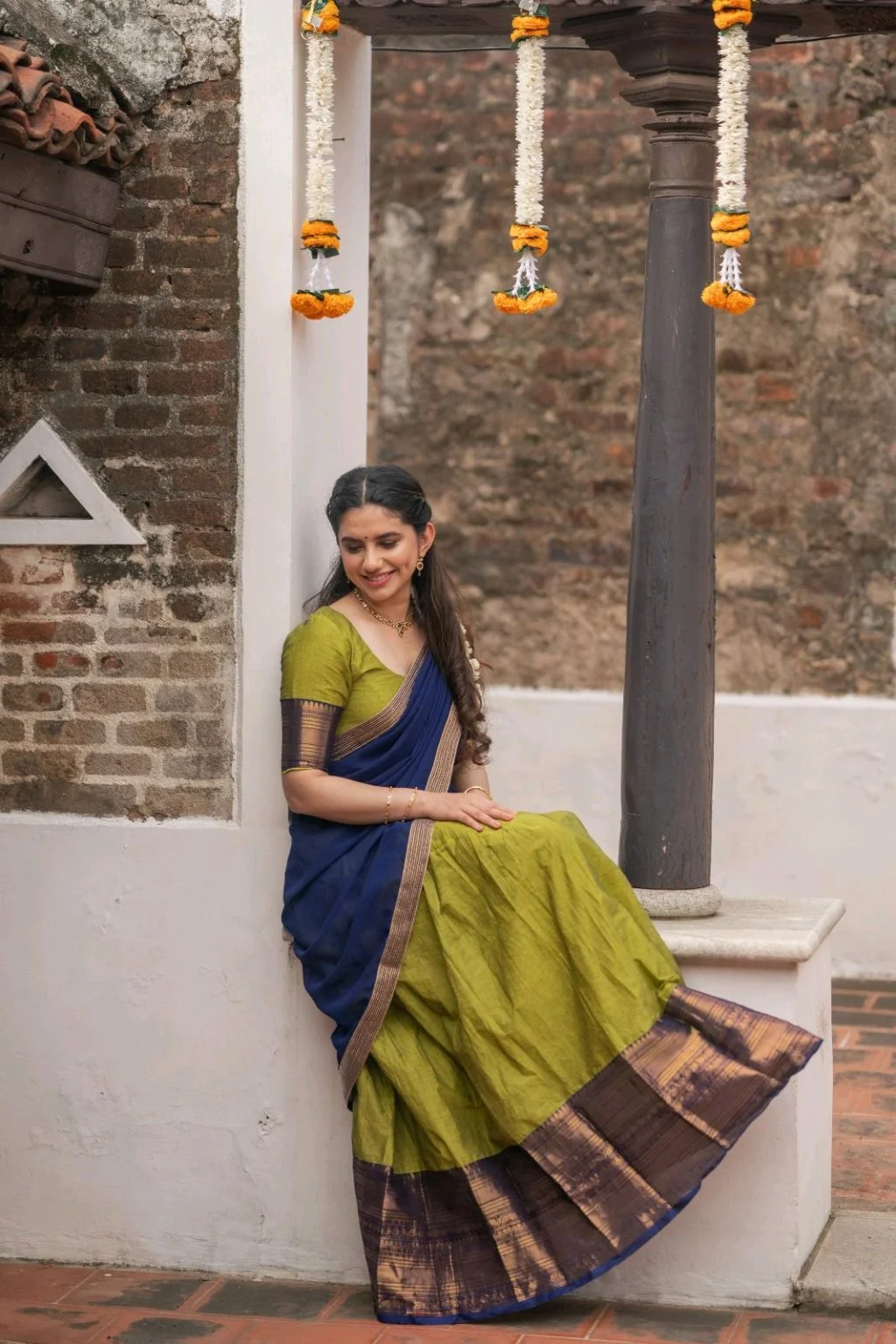 Traditional Pavadai Set with Maroon Gold Zari Border thumbnail 8