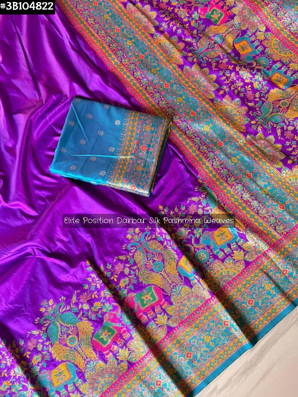 Black Darbar Silk Pashmina Saree with Multicolor Weaves 3