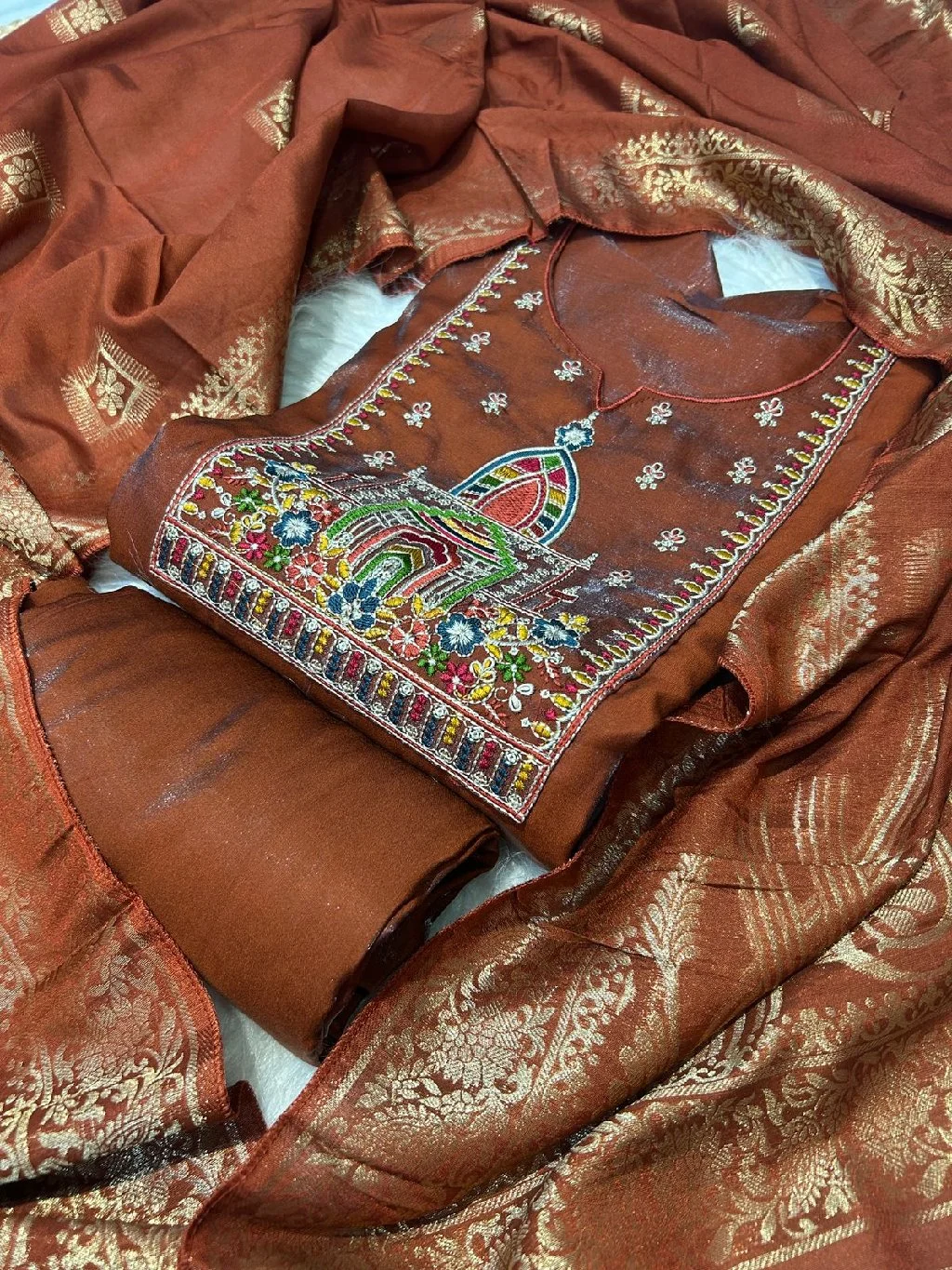 Purple Embroidered Silk Blend Unstitched Suit Set 5