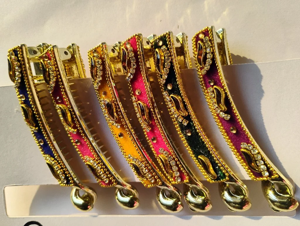 Traditional Gold Toned Rhinestone Banana Hair Clip