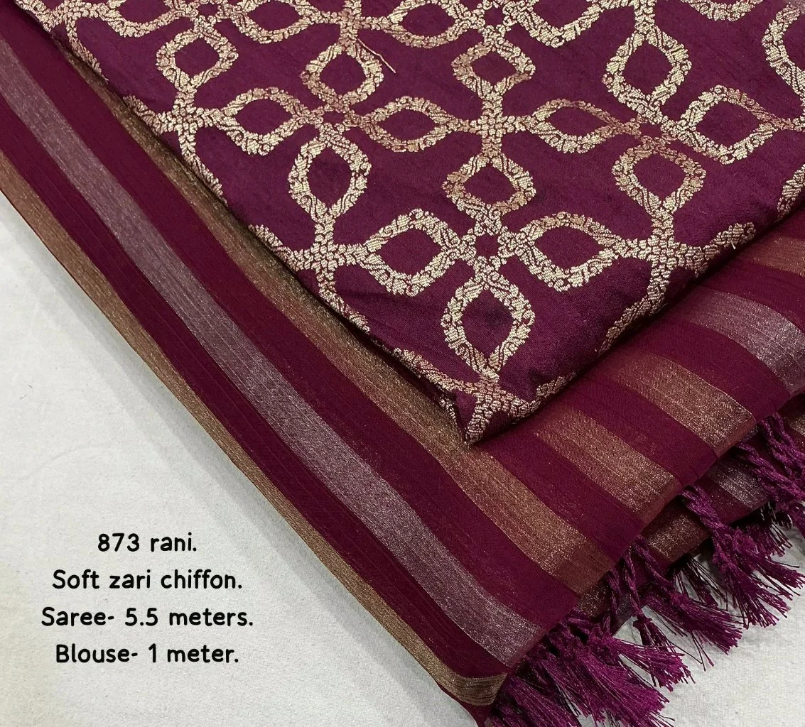 Rama Green Soft Zari Chiffon Saree 7