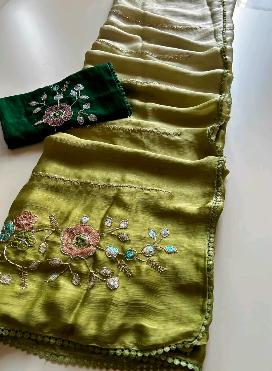 Satin Chiffon Silk Sarees thumbnail 3