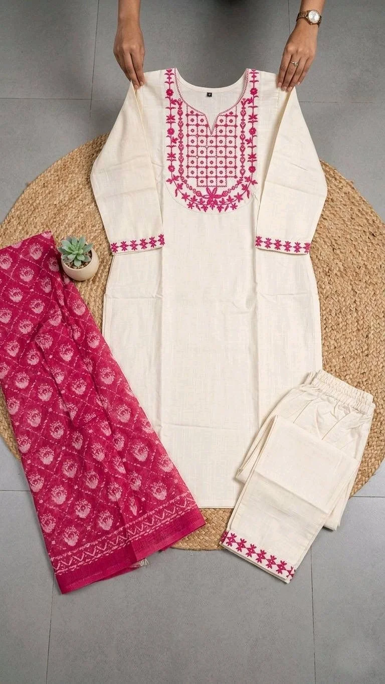 3-piece Kurta Set with Floral Dupatta thumbnail 10
