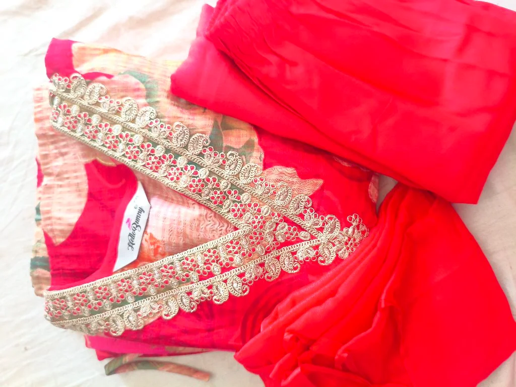 Red Embroidered Floral Kurta Set Original Price 1250 Offer Price 1100