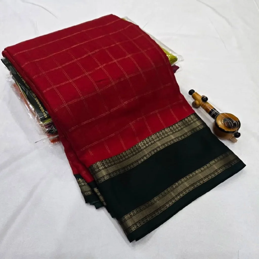 Marshelmellow Checked Saree with Gap Border 2