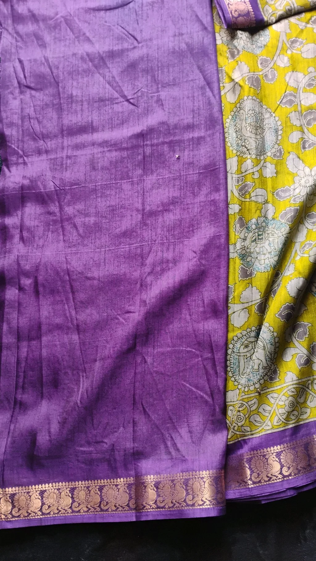 Maheshwari Silk Saree, Mehendi Green with Purple 3