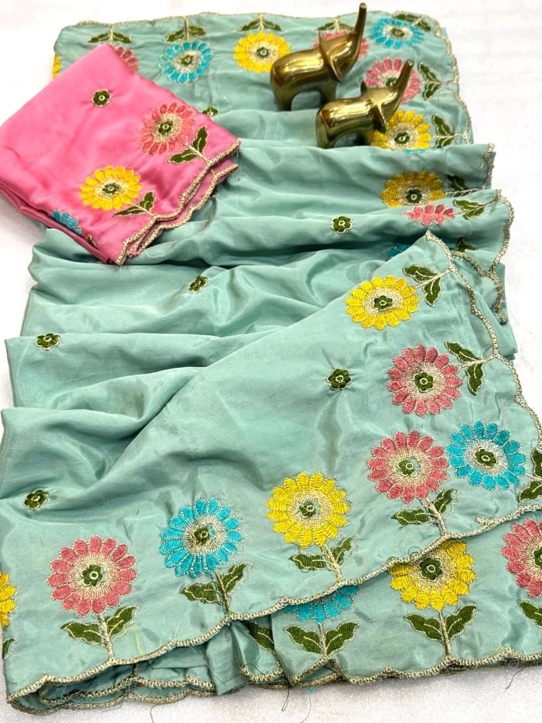 Crepe Silk With Designer  Embroidered Saree 8