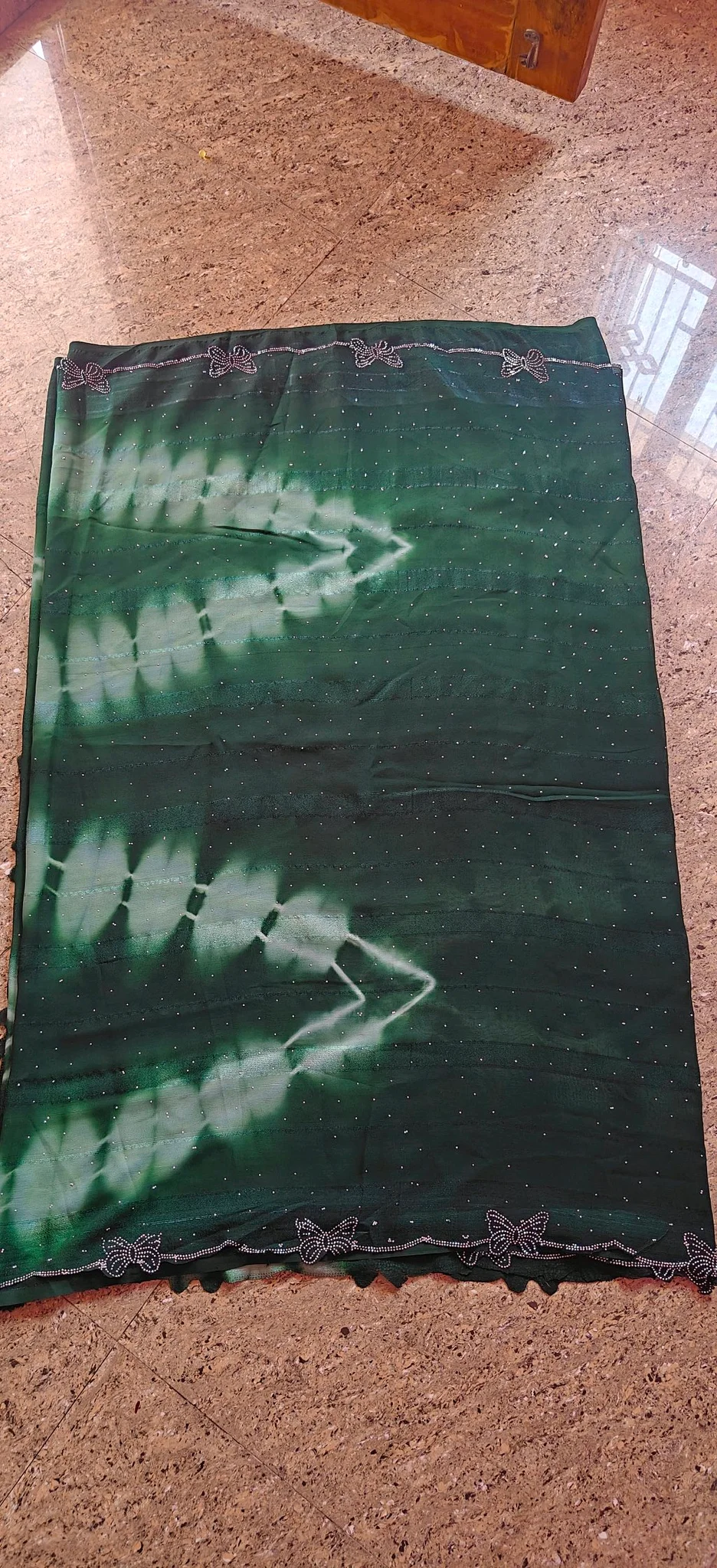 Dark Green Butterfly Motif Saree with Swarovski Stone Work 5