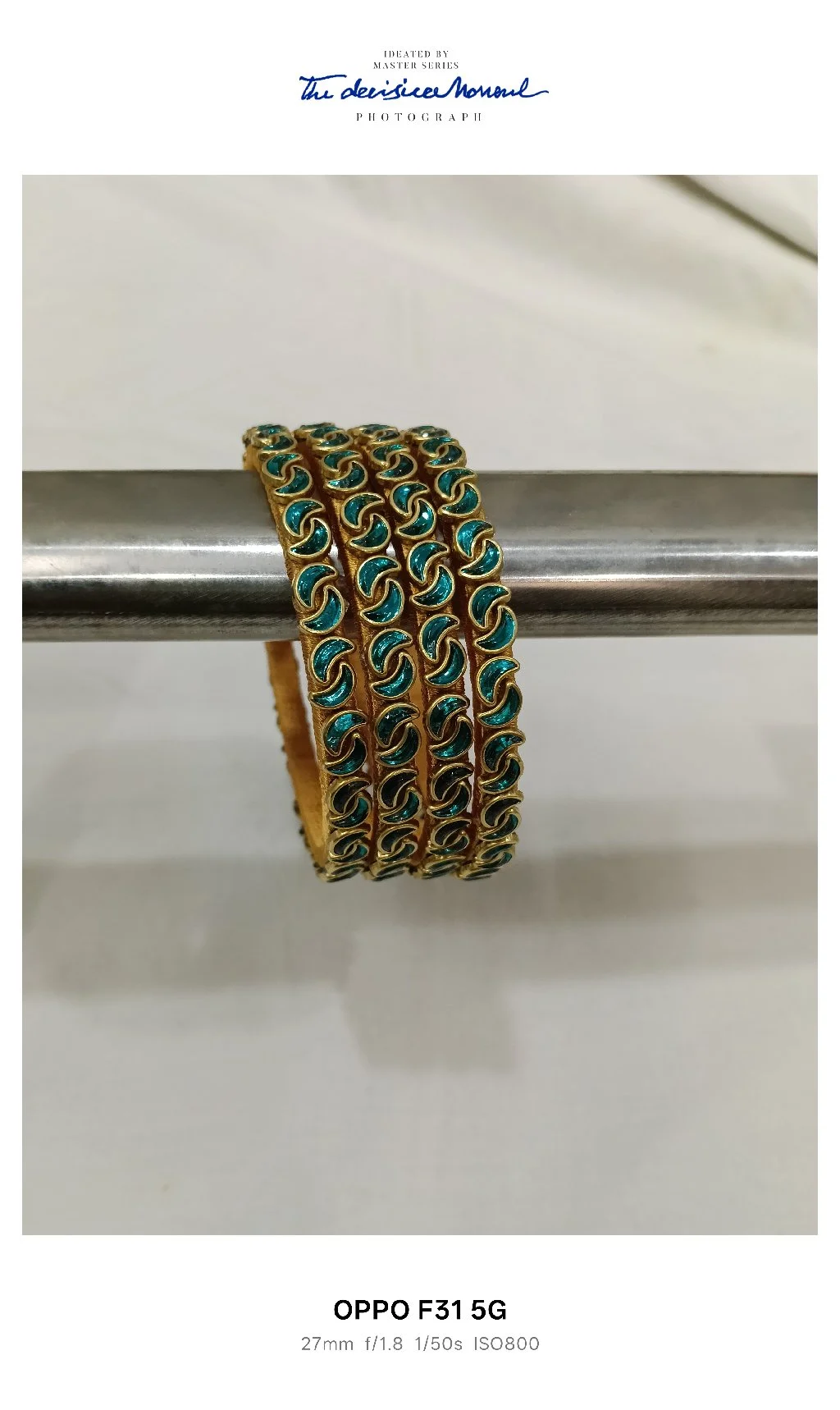 Gold and Teal Enamel Bangles