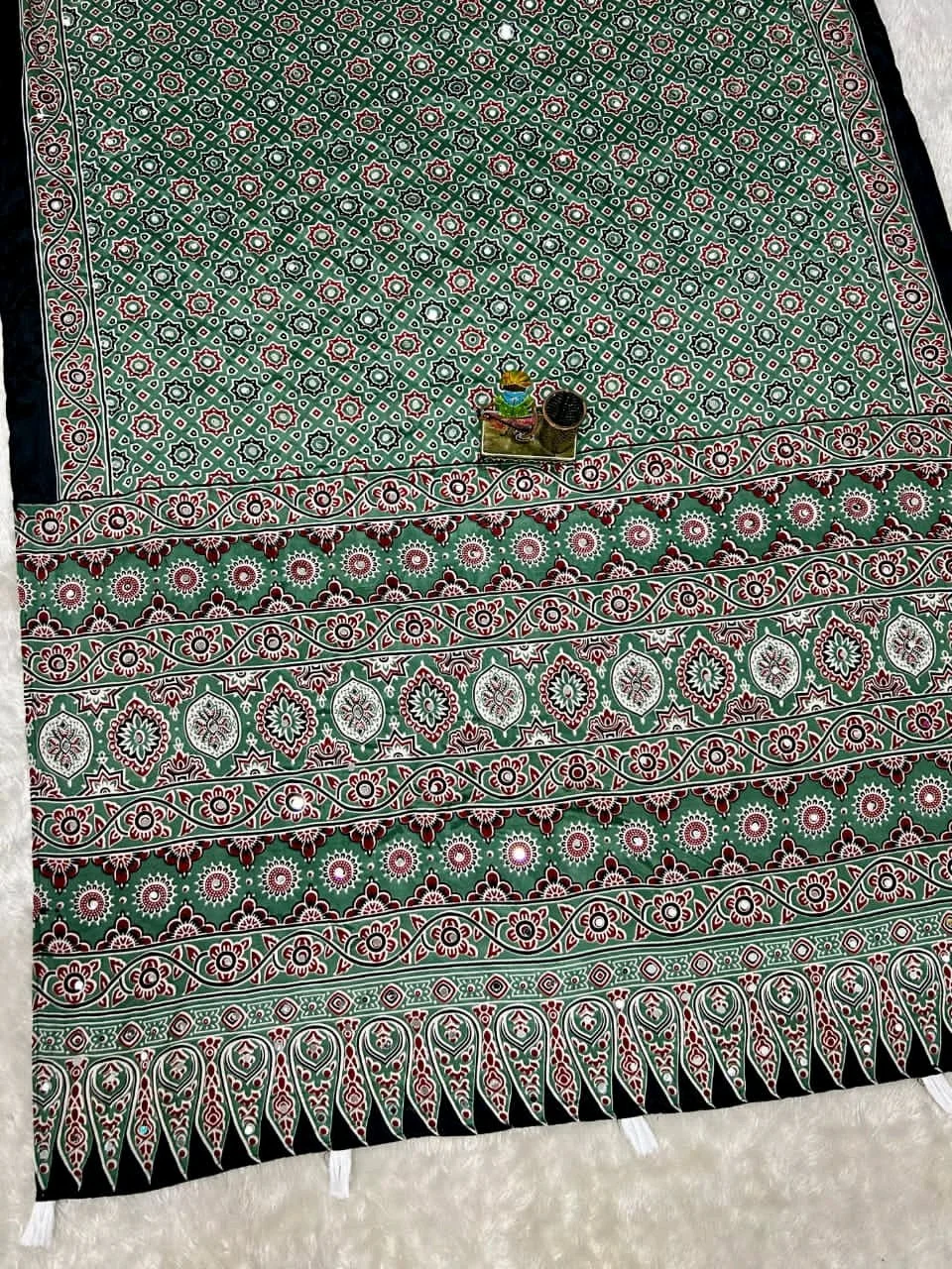 Sift Crepe Ajrakh Saree with Traditional Border thumbnail 2