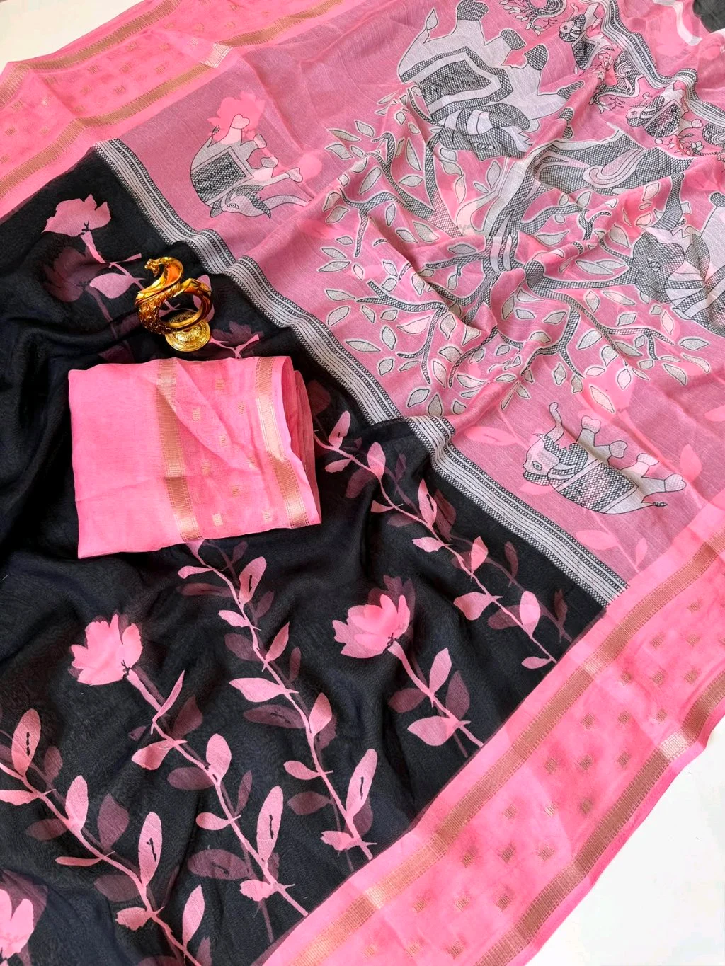 Floral Organza Saree with Zari Border 10