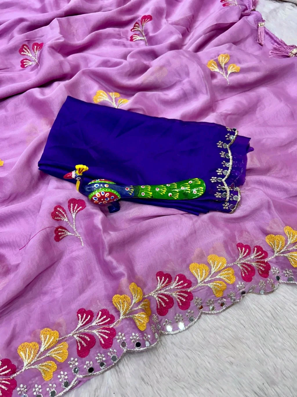 Soft Rangoli Saree with Multicolor Floral Embroidery Blouse thumbnail 3
