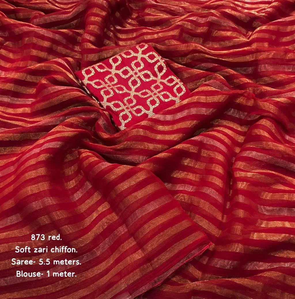 Rama Green Soft Zari Chiffon Saree 4
