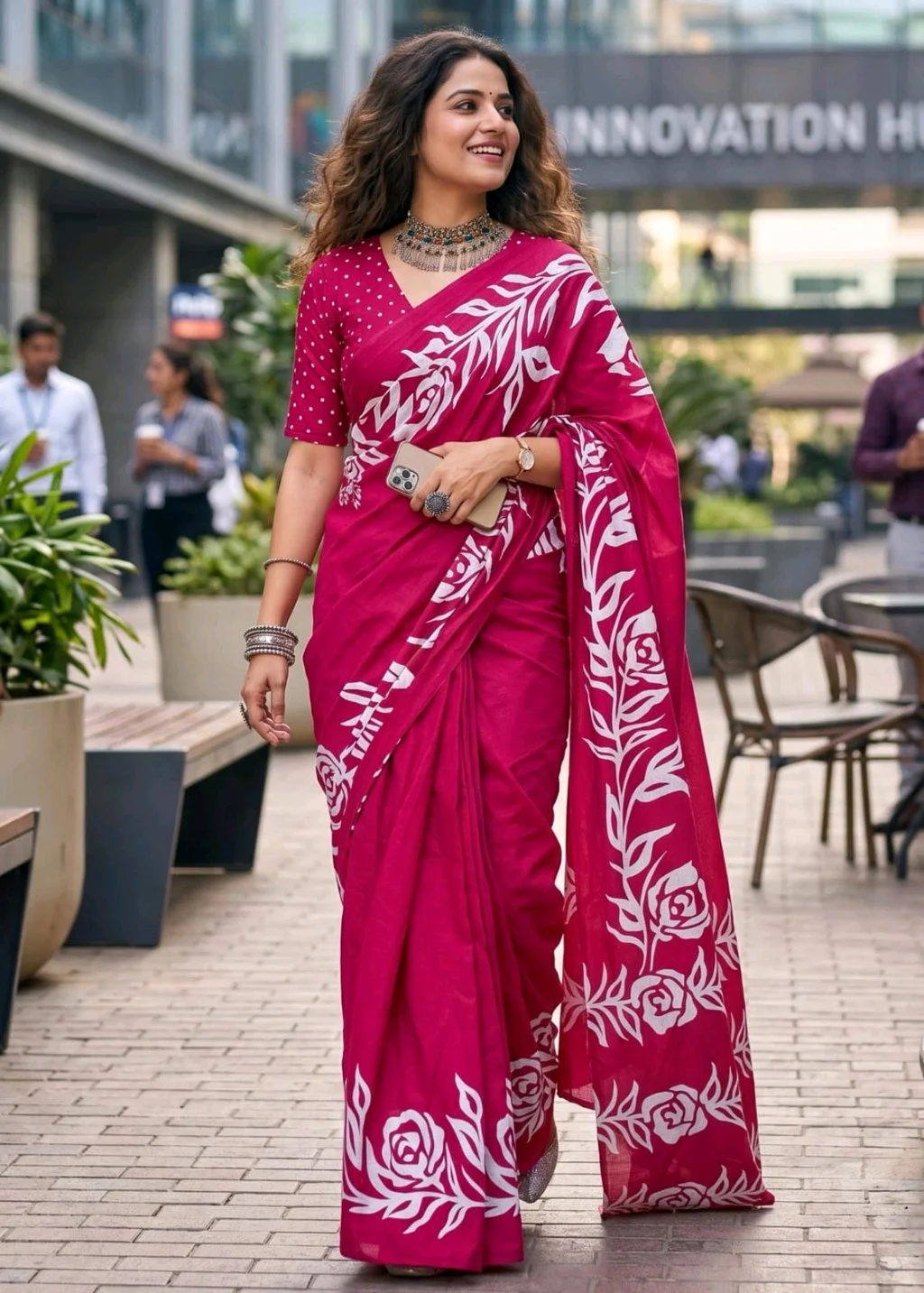 Floral Printed Mul Mul Cotton Sarees thumbnail 3