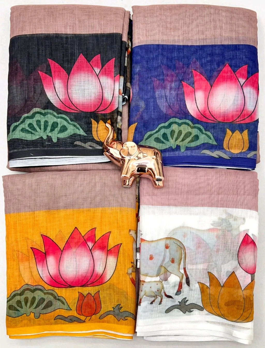 Abha Linen Saree with Elephant Digital Print 9
